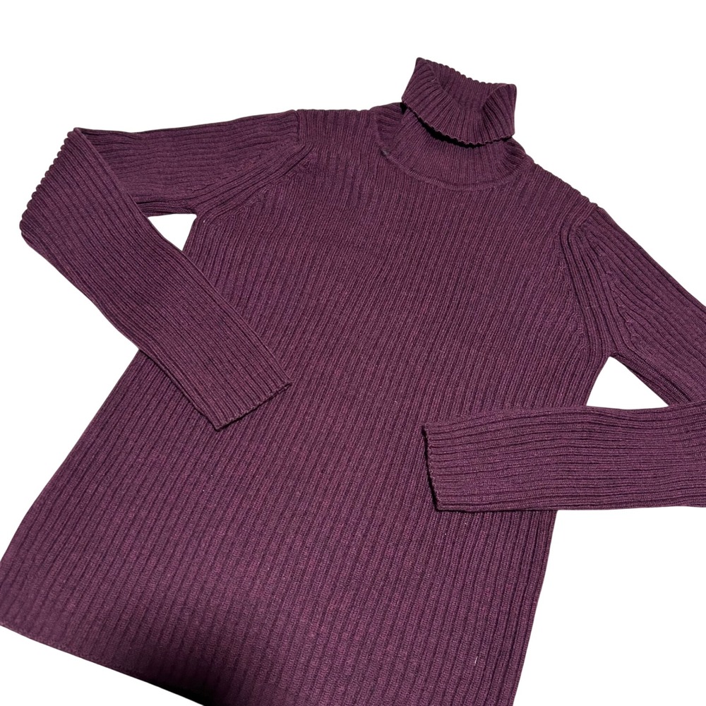L.L. Bean Turtleneck Sweater Women's M Fit XS Purple 100% Wool Ribbed Knits